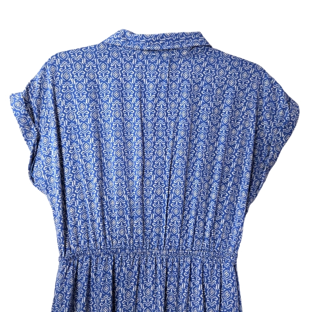 Lucky Brand Boho Midi Shirt Dress Blue Button Front Elastic Waist Size Small - Picture 6 of 15